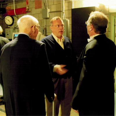  Bruce Moss, Richard Kennell, and Mark Kelly back stage in Kobacker Hall after a concert.  