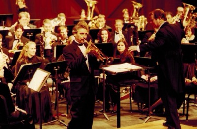  On stage with trumpet soloist Allen Vizzutti (photo: BGSU Marketing and Communications) 