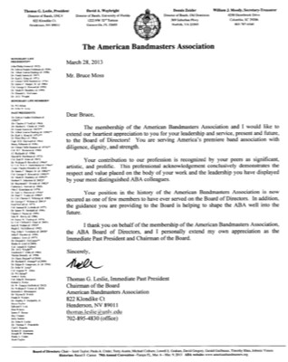  Thomas Leslie's letter of commendation for Dr. Moss' service on the ABA Board of Directors. 