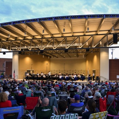  New band shell. Another small audience assembled for a WMB concert, Memorial Park, Wheaton, IL 
