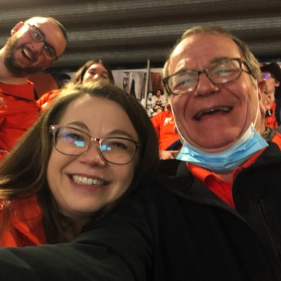  with Samantha Witty (Olander). Alumni Band at BGSU Hockey (Feb. 2023) 