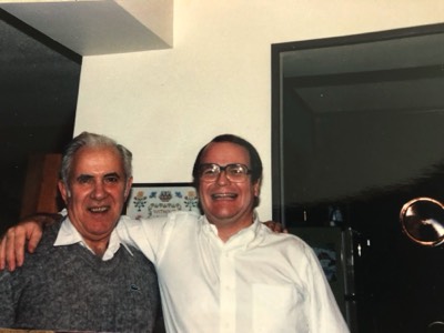  Dr. Harry Begian, former Director of Bands at the University of Illinois Urbana-Champaign, visits Bruce Moss at his Elmhurst apartment. Dr. Begian came to town to work with the York High School Concert Band.  