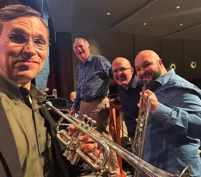  John Hagstrom, Bruce Moss, Ryan Nowlin, and Estban Batallan rehearse in preparation for their performance at The Midwest Clinic. (photo: John Hagstrom) 