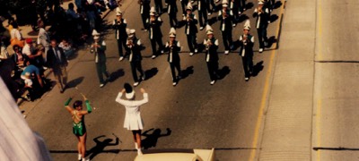  Forward by Fives: Bruce Moss (far left) walks along with the YHS Marching Band parading through Elmhurst (1985) 